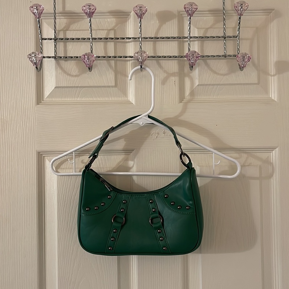 Green purse with short strap+long strap